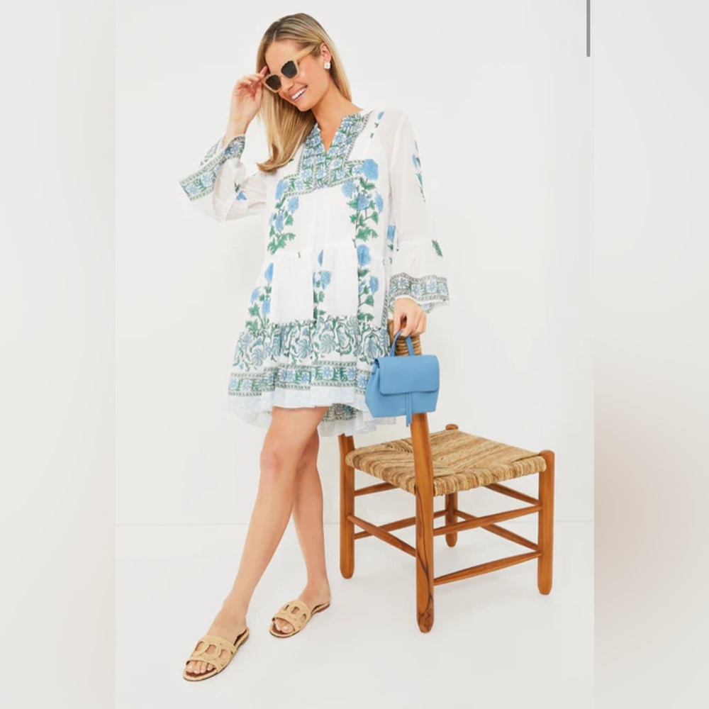 Juliet Dunn White Poppy Flared Sleeve Dress
